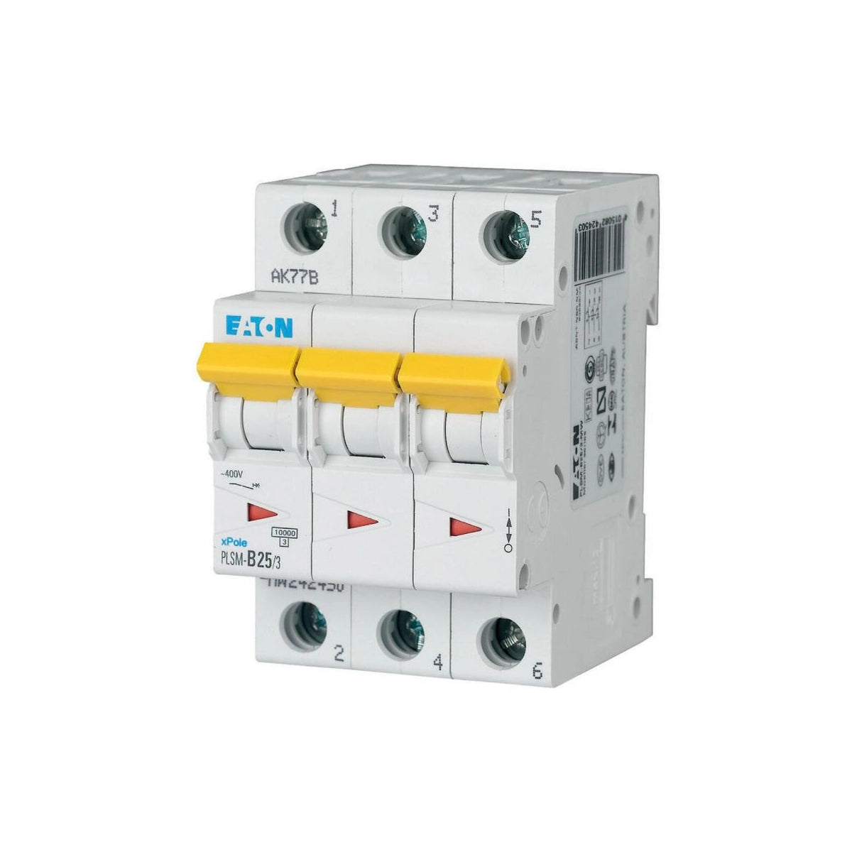 Eaton Leitungsschutzschalter, Kennlinie B, 3-polig, 25A - PLSM-B25/3-MW (242450)