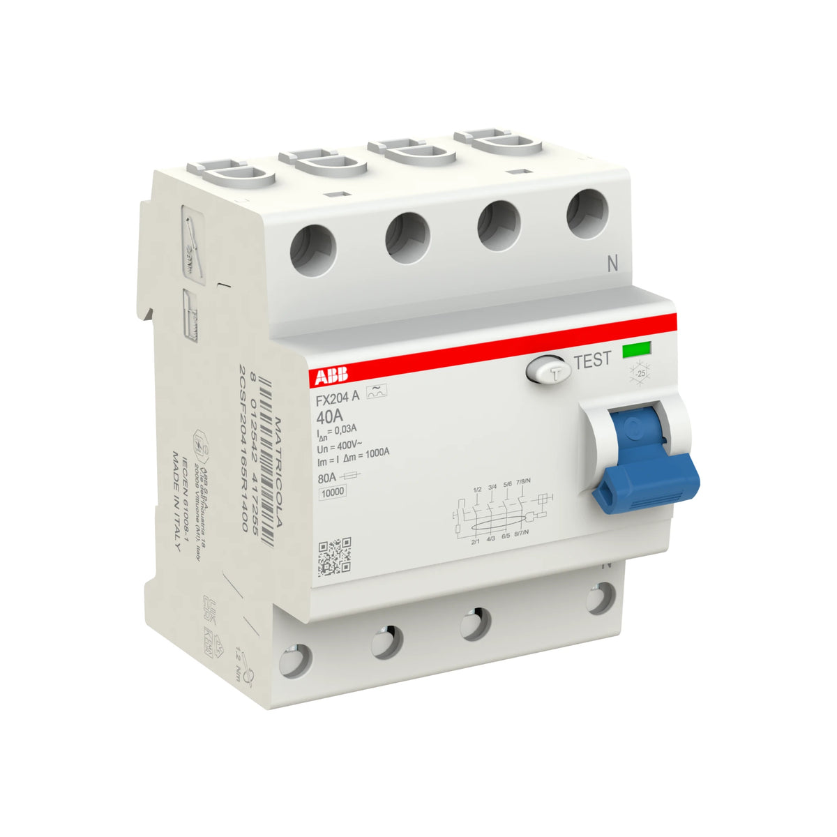 ABB FI-Schutzschalter FX200, 4-polig, 30mA, 40A, Typ A - FX204 A-40/0.03