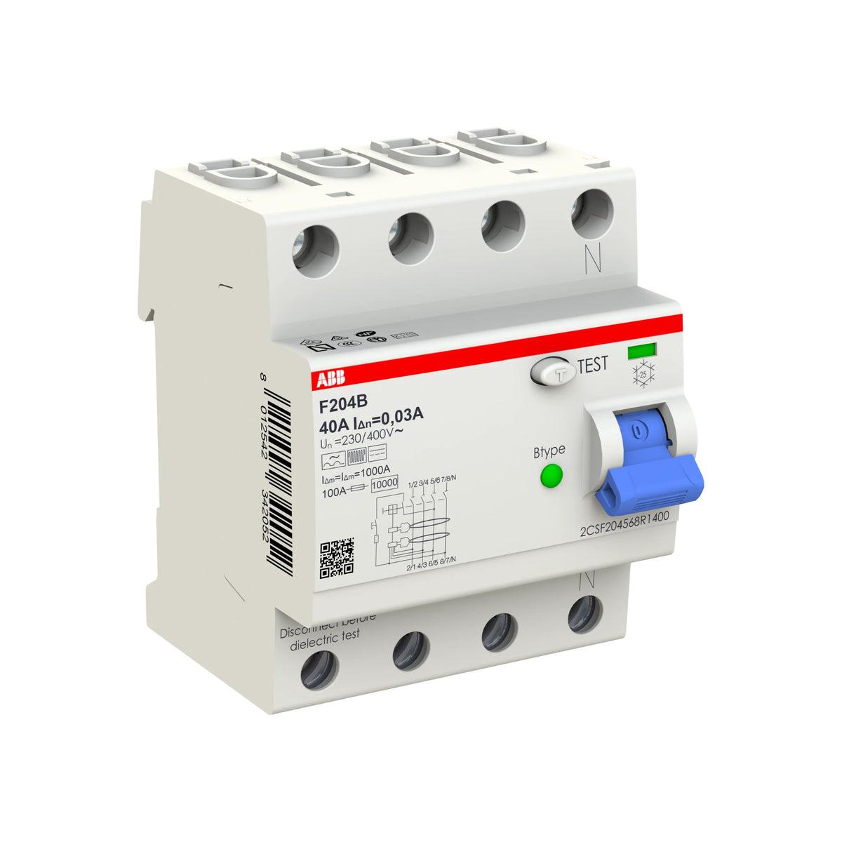 ABB FI-Schutzschalter F200, 4-polig, 30mA, 40A, Typ B - F204 B-40/0.03