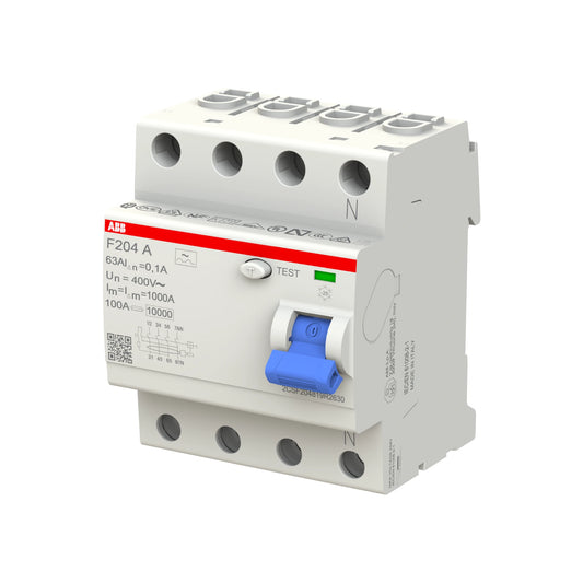 ABB FI-Schutzschalter F200, 4-polig, 100mA , 63A, Typ A/G - F204 A-63/0.1 TG
