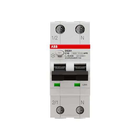 ABB FI-LS-Schalter DS201, 1+N, 30mA, 10A, C, Typ A APR - DS201 C10 APR30