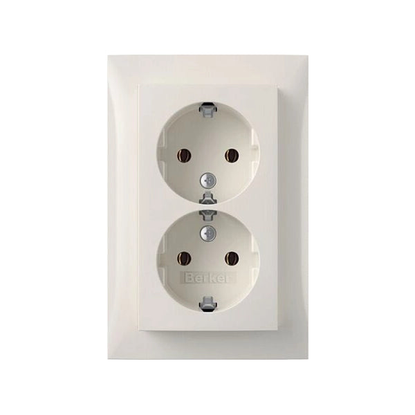 Berker S.1 Schuko Steckdose 2-fach, mit Rahmen, hoch, polarweiß glänzend