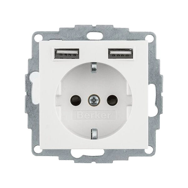 Berker S.1/B.3/B.7 Schuko Steckdose, 2fach USB Typ A-A, 2,4A, erh. Berührungsschutz, polarweiß matt