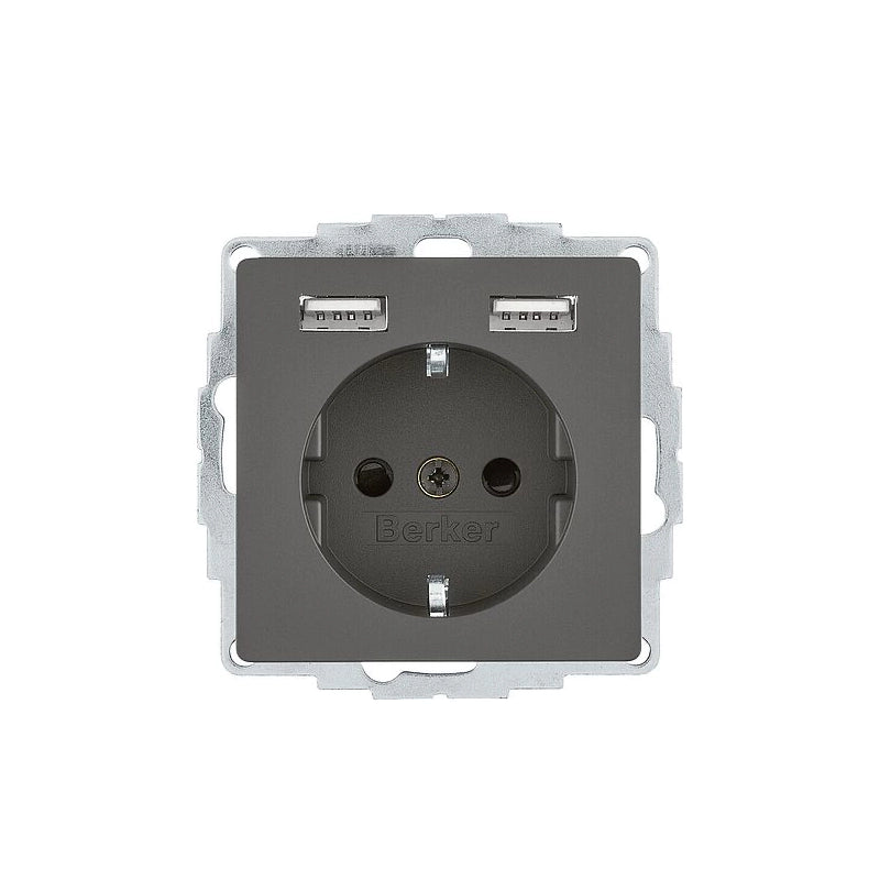 Berker Q.1/Q.3/Q.7 Schuko Steckdose, 2fach USB Ladeport, Buchsen Typ A-A, 2,4A, erh. Berührungsschutz, schwarz samt