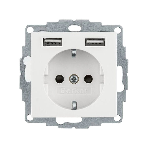 Berker S.1/B.3/B.7 Schuko Steckdose, 2fach USB Typ A-A, 2,4A, erh. Berührungsschutz, polarweiß glänzend