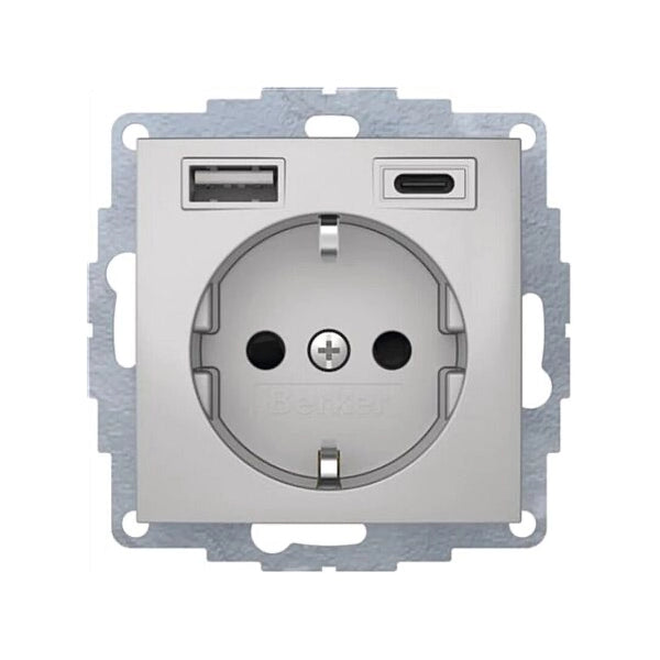 Berker S.1/B.3/B.7 Schuko Steckdose, 2fach USB Typ A-C, 3A, erh. Berührungsschutz, alu matt