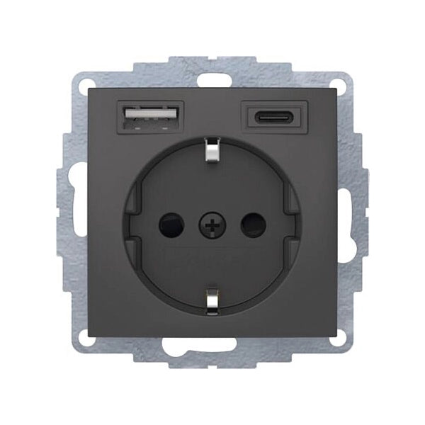 Berker S.1/B.3/B.7 Schuko Steckdose, 2fach USB Typ A-C, 3A, erh. Berührungsschutz, anthrazit matt