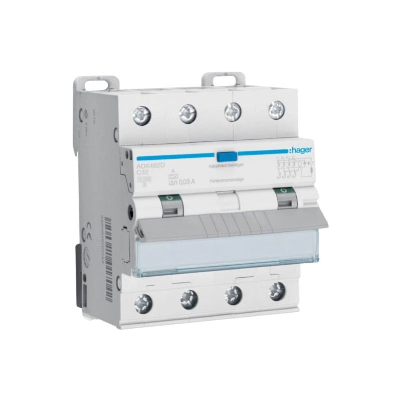 Hager FI-LS-Schalter, Kennlinie C, 32A, 30mA, 4-polig, Typ A - ADX482D