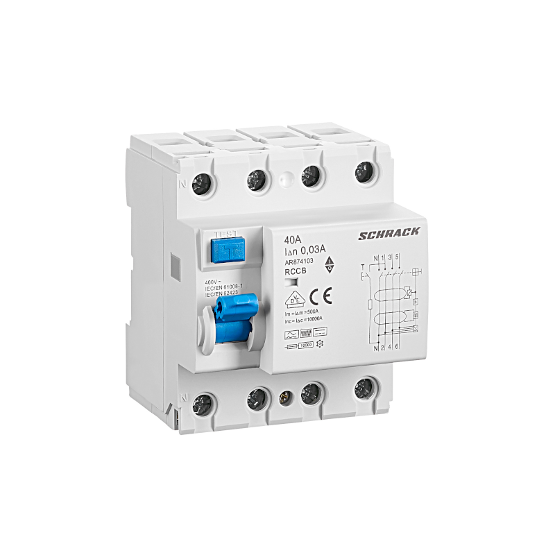 Schrack FI-Schutzschalter, AMPARO, 40A, 4-polig, 30mA, Typ B AR874103—