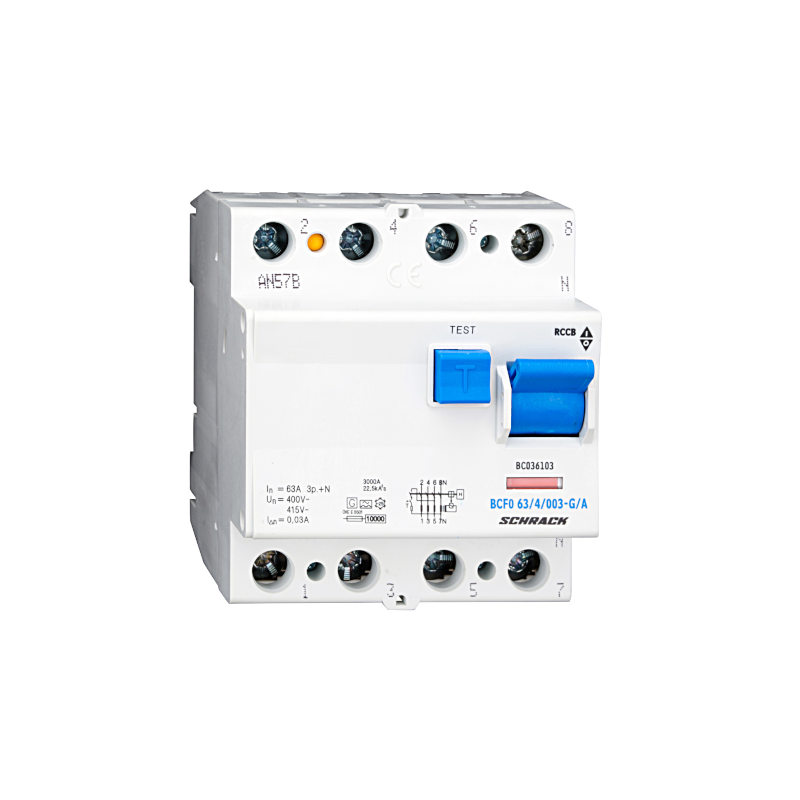 Schrack FI-Schutzschalter, 63A, 4-polig, 30mA, vsf., Bauart G, Typ A (Puls) BC036103—