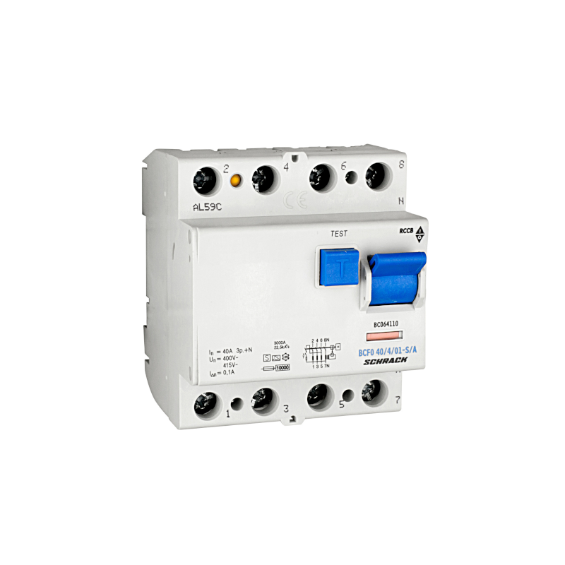 Schrack FI-Schutzschalter, 40A, 4-polig, 100mA, Bauart S, Typ A (Puls) BC064110—