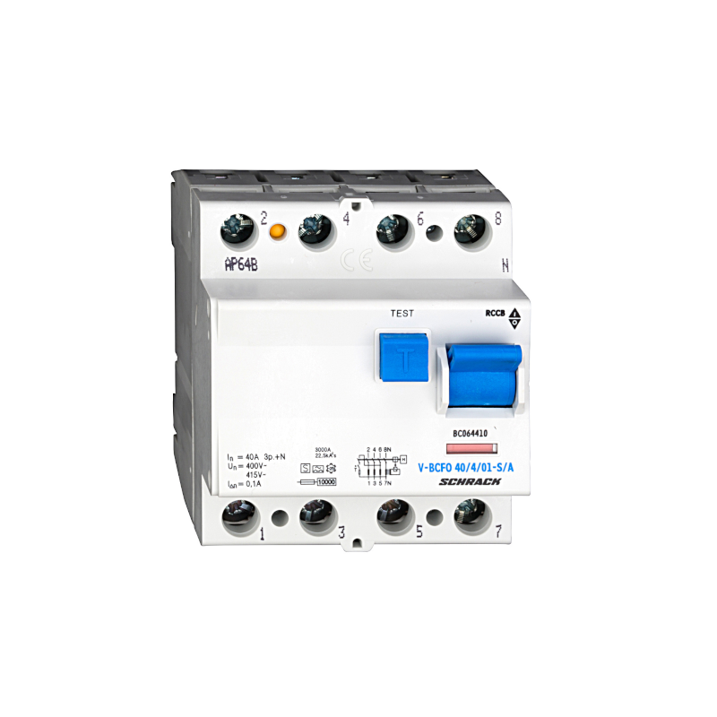 Schrack FI-Schutzschalter, 40A, 4-polig, 100mA, vsf., Bauart S, Typ A BC064410—