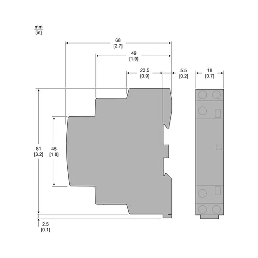Schneider Standardschütz Typ GC, 2S, 25A, Spule 220-240V AC - GC2520M5 – Maßzeichnung