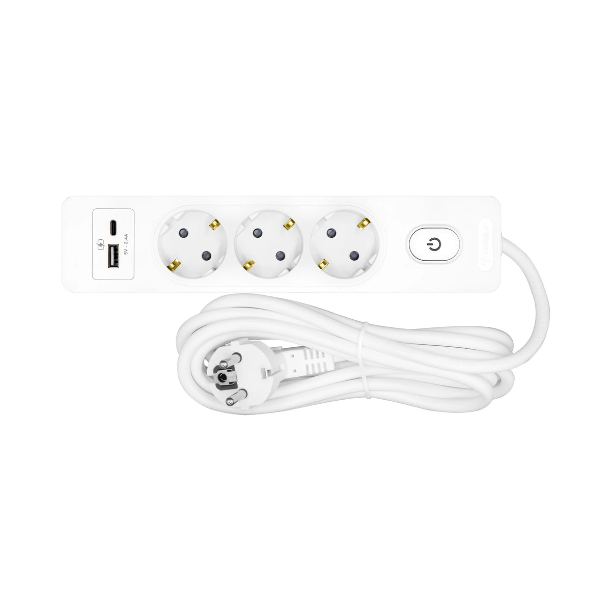Schrack Steckdosenleiste 3-fach mit Schalter, USB-A + USB-C, 1,5m, weiß - YYG3TU12B-
