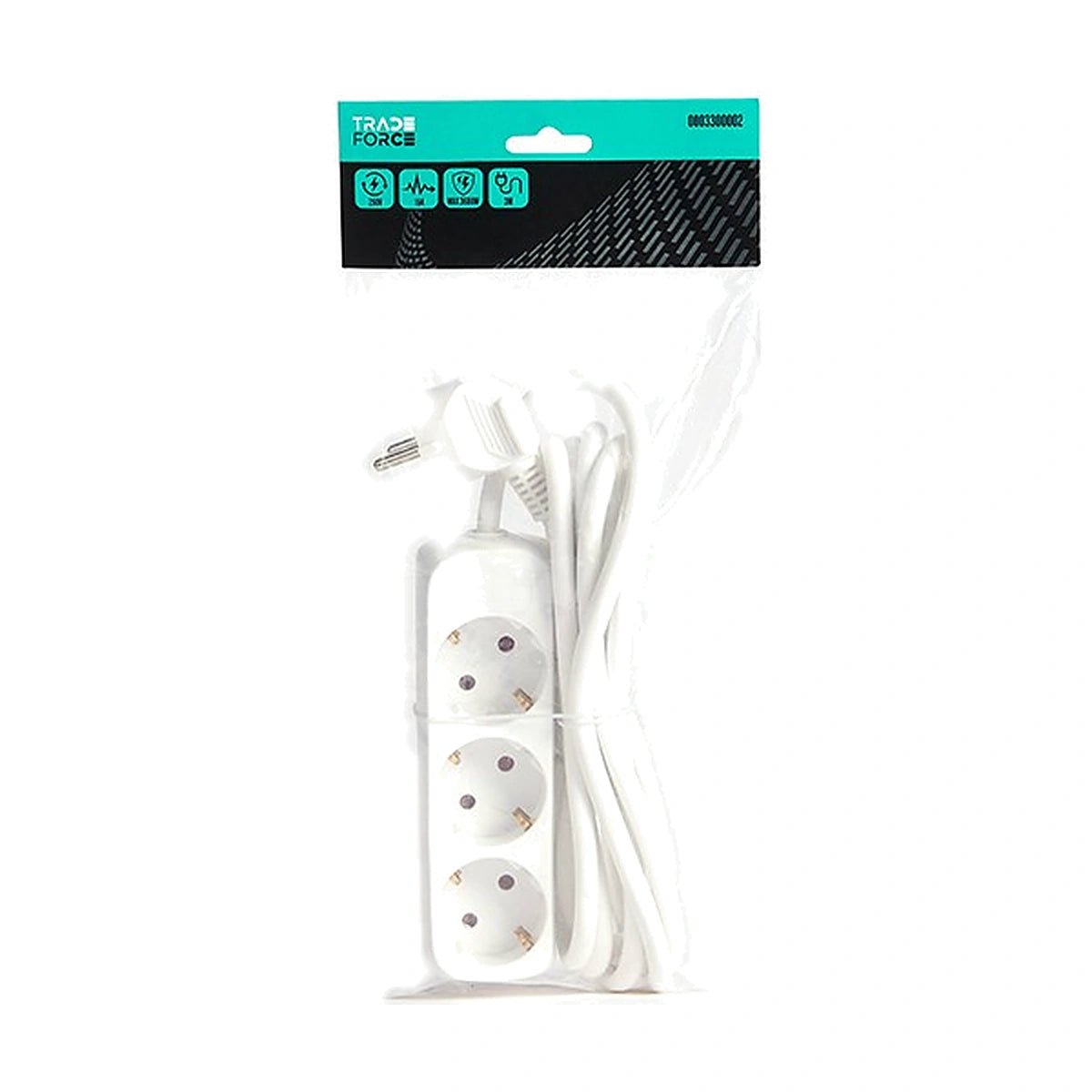 Tradeforce Steckdosenleiste 3-fach, 3m, weiß