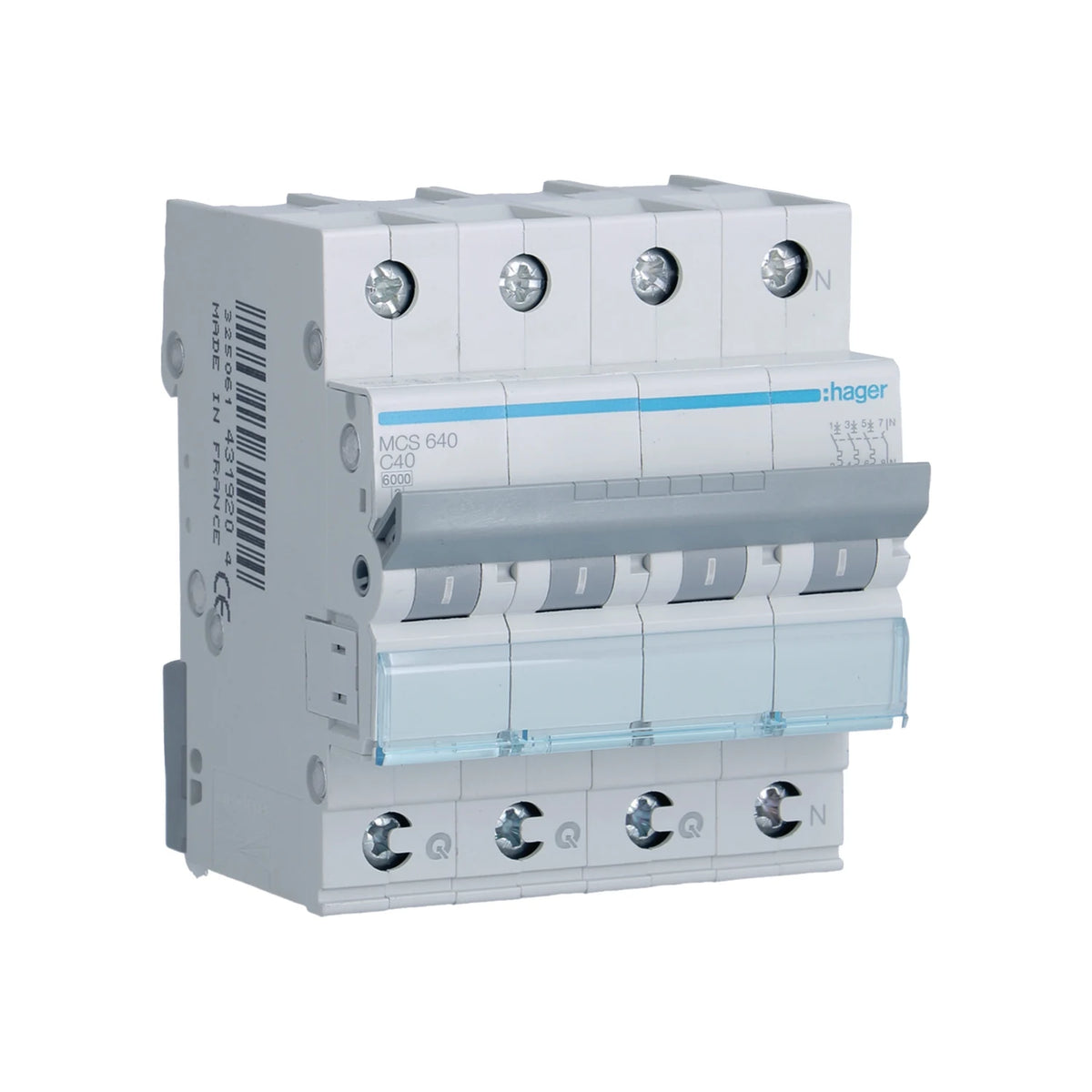 Hager Leitungsschutzschalter, Kennlinie C, 3+N, 40A, QC - MCS640