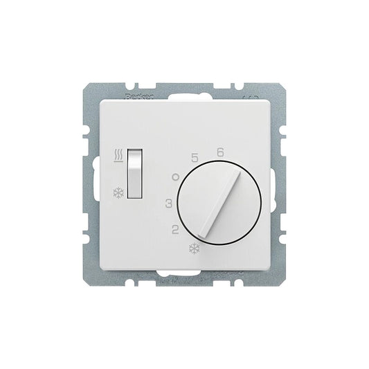 Berker Q.1/Q.3/Q.7 Temperaturregler, Wechsler, mit Schalter Heizen/Kühlen, polarweiß samt