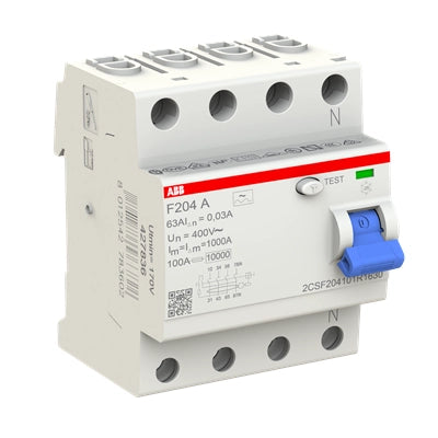 ABB FI-Schutzschalter F200, 4-polig, 30mA, 63A, Typ A - F204 A-63/0.03
