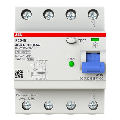 ABB FI-Schutzschalter F200, 4-polig, 30mA, 40A, Typ B - F204 B-40/0.03