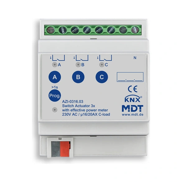 MDT KNX Schaltaktor 3-fach 16/20 A mit Wirkleistungszähler REG