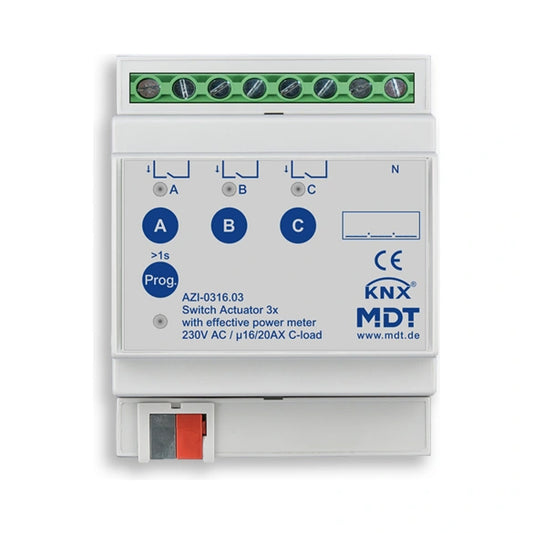 MDT KNX Schaltaktor 3-fach 16/20 A mit Wirkleistungszähler REG