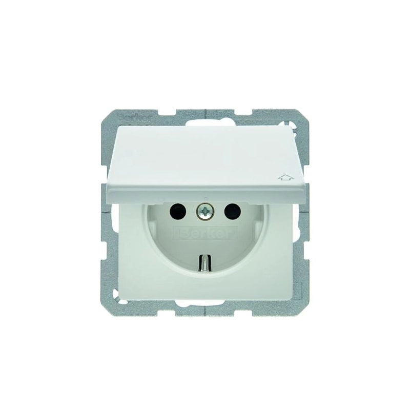 Berker Q.1/Q.3/Q.7 Schuko Steckdose, Klappd., IP44, polarweiß samt