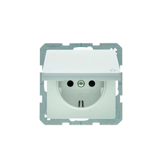 Berker Q.1/Q.3/Q.7 Schuko Steckdose, Klappd., IP44, polarweiß samt