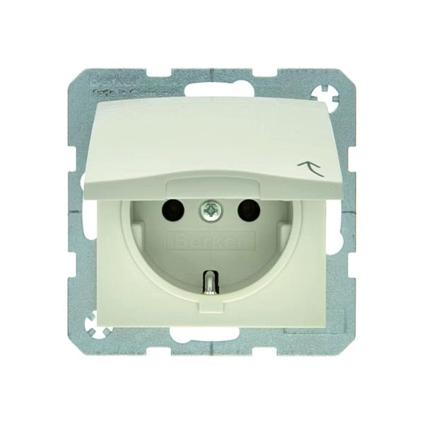 Berker S.1 Schuko Steckdose, Klappdeckel, weiß glänzend