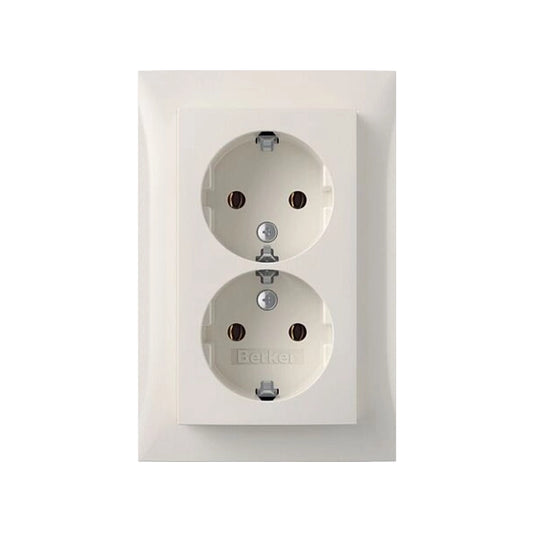 Berker S.1 Schuko Steckdose 2-fach, mit Rahmen, hoch, polarweiß glänzend
