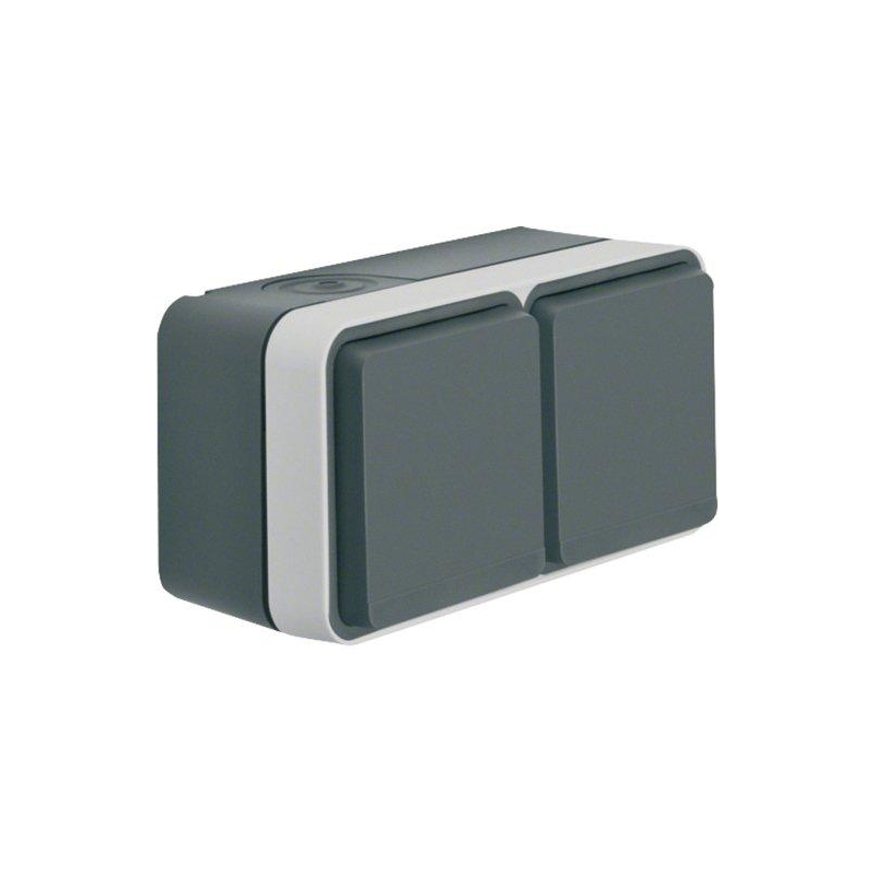 BERKER Steckdose SCHUKO 2-fach waagerecht mit Klappdeckel AP