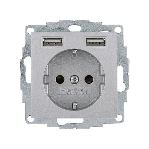 Berker S.1/B.3/B.7 Schuko Steckdose, 2fach USB Typ A-A, 2,4A, erh. Berührungsschutz, alu matt