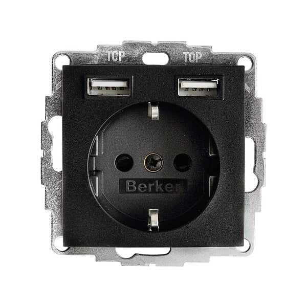 Berker S.1/B.3/B.7 Schuko Steckdose, 2fach USB Typ A-A, 2,4A, erh. Berührungsschutz, anthrazit matt
