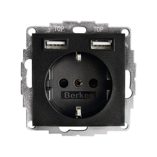 Berker S.1/B.3/B.7 Schuko Steckdose, 2fach USB Typ A-A, 2,4A, erh. Berührungsschutz, anthrazit matt