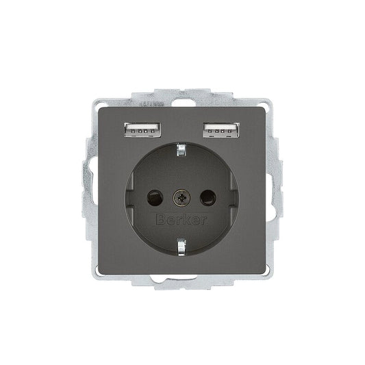 Berker Q.1/Q.3/Q.7 Schuko Steckdose, 2fach USB Ladeport, Buchsen Typ A-A, 2,4A, erh. Berührungsschutz, anthrazit samt
