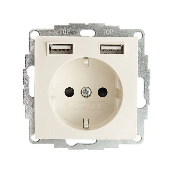 Berker S.1 Schuko Steckdose, 2fach USB Typ A-A, 2,4A, erh. Berührungsschutz, weiß glänzend