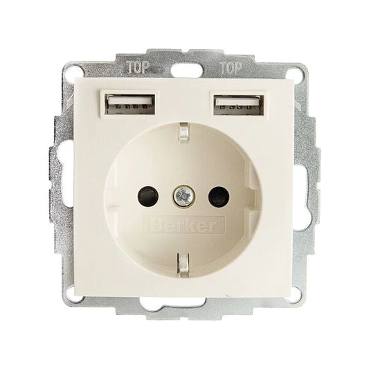 Berker S.1 Schuko Steckdose, 2fach USB Typ A-A, 2,4A, erh. Berührungsschutz, weiß glänzend
