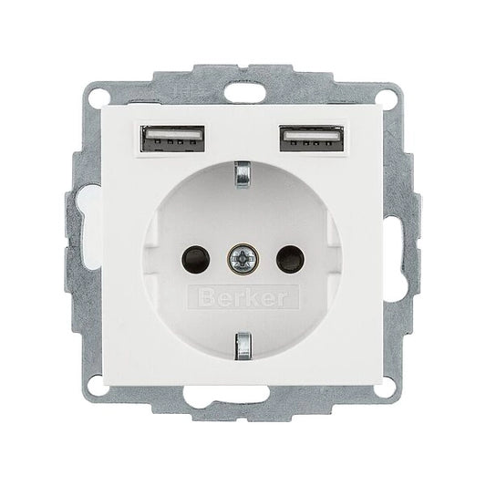 Berker S.1/B.3/B.7 Schuko Steckdose, 2fach USB Typ A-A, 2,4A, erh. Berührungsschutz, polarweiß glänzend