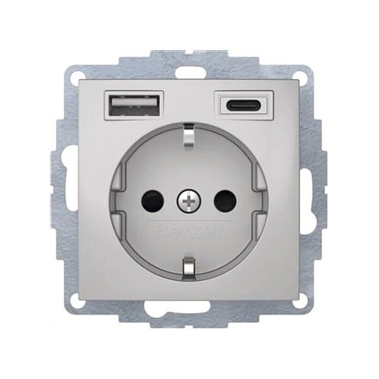 Berker S.1/B.3/B.7 Schuko Steckdose, 2fach USB Typ A-C, 3A, erh. Berührungsschutz, alu matt