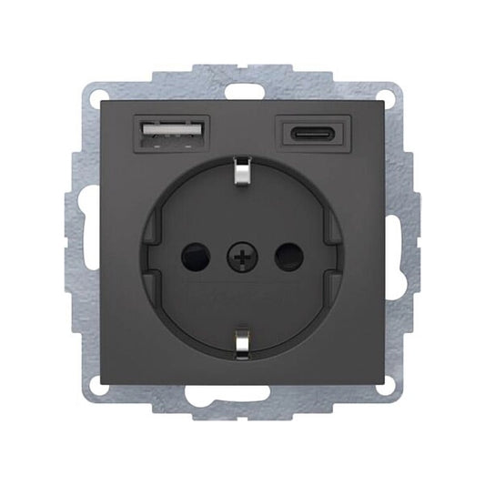 Berker S.1/B.3/B.7 Schuko Steckdose, 2fach USB Typ A-C, 3A, erh. Berührungsschutz, anthrazit matt