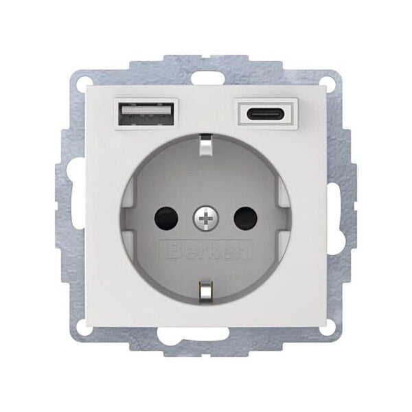 Berker S.1/B.3/B.7 Schuko Steckdose, 2fach USB Typ A-C, 3A, erh. Berührungsschutz, polarweiß matt