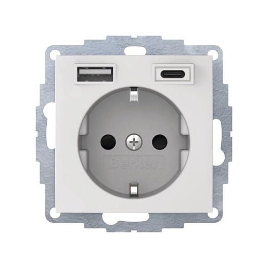 Berker S.1/B.3/B.7 Schuko Steckdose, 2fach USB Typ A-C, 3A, erh. Berührungsschutz, polarweiß matt