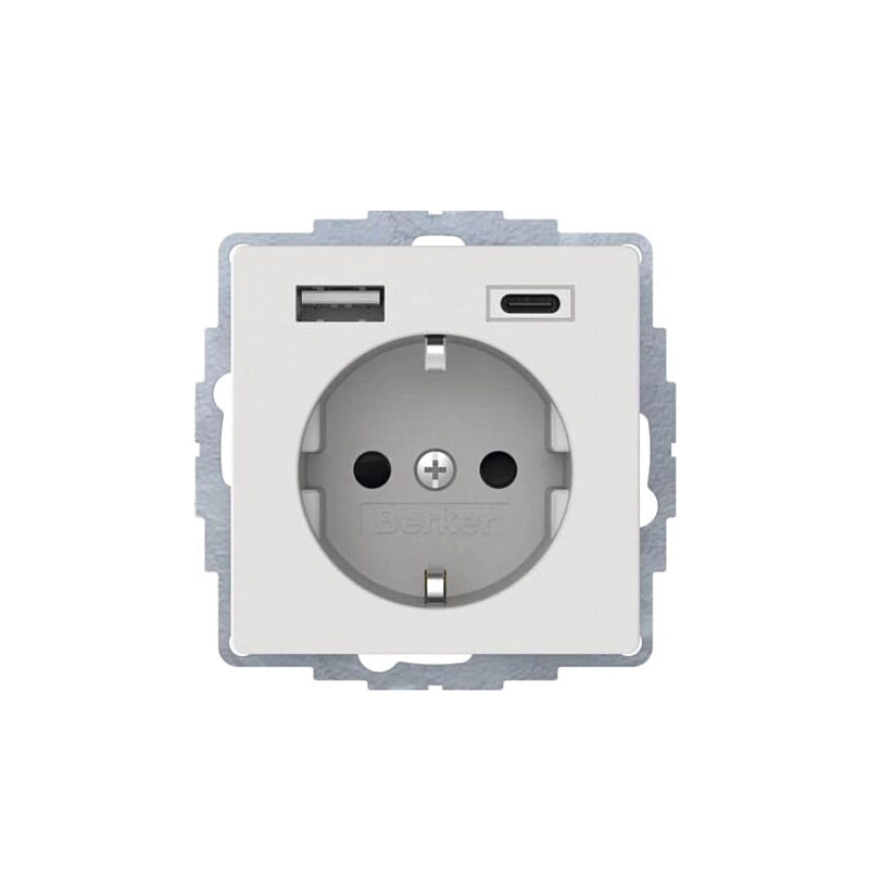 Berker Q.1/Q.3/Q.7 Schuko Steckdose, 2fach USB Ladeport, Buchsen Typ A-C, 3A, erh. Berührungsschutz, polarweiß samt