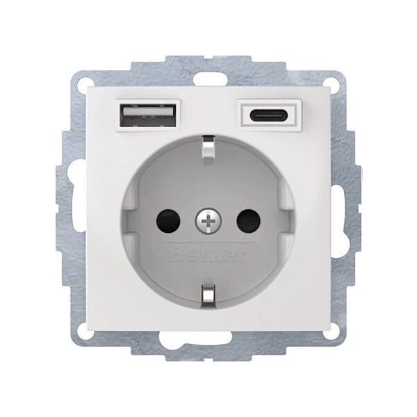 Berker S.1/B.x Schuko Steckdose, 1x USB A, 1x USB C, 20W PD, erh. Berührungsschutz, polarweiß glänzend