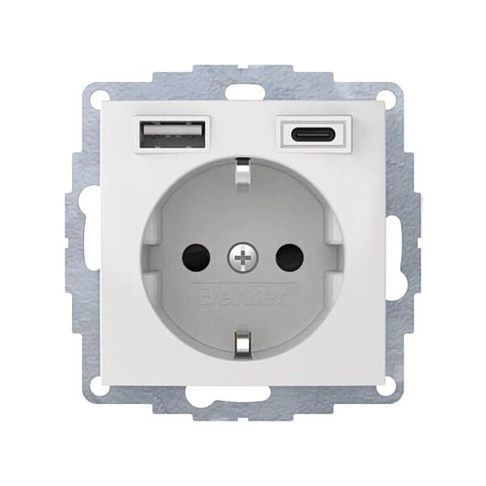 Berker S.1/B.x Schuko Steckdose, 1x USB A, 1x USB C, 20W PD, erh. Berührungsschutz, polarweiß glänzend