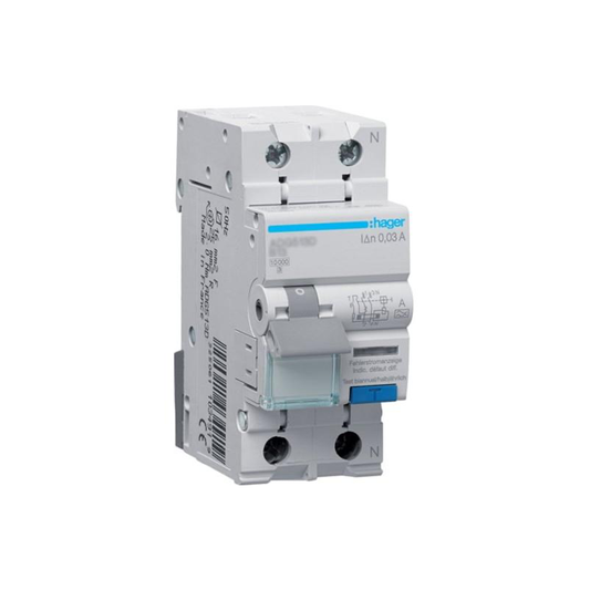 Hager FI-LS-Schalter, Kennlinie B, 16A, 30mA, 1+N, Typ A - G - ADG516D