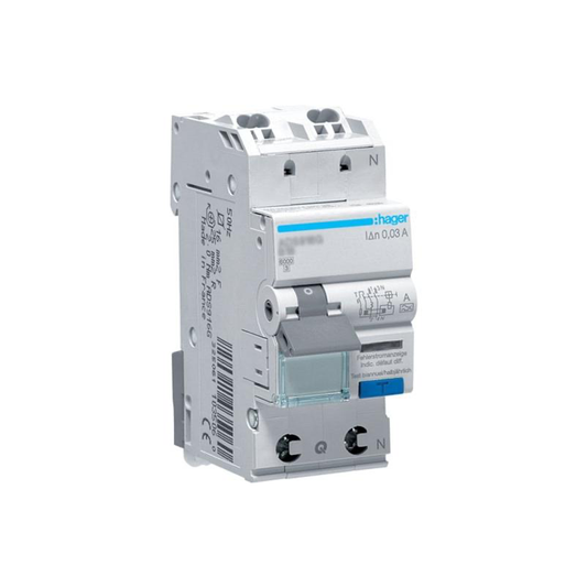 Hager FI-LS-Schalter, Kennlinie B, 13A, 30mA, 1+N, Typ A - G, QC - ADS913G