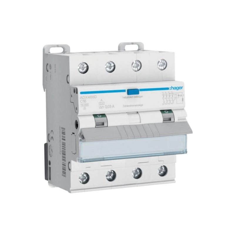Hager FI-LS-Schalter, Kennlinie C, 16A, 30mA, 4-polig, Typ A - ADX466D
