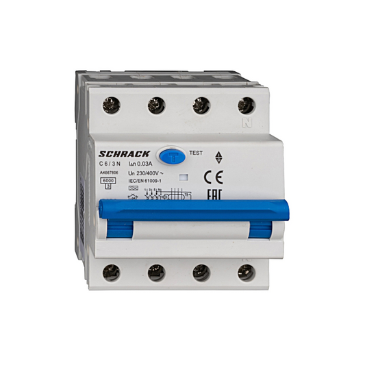 Schrack LS-FI-Schalter AMPARO, 6kA, Kennlinie C, 6A, 30mA, 3+N, Typ A (AK667806--)