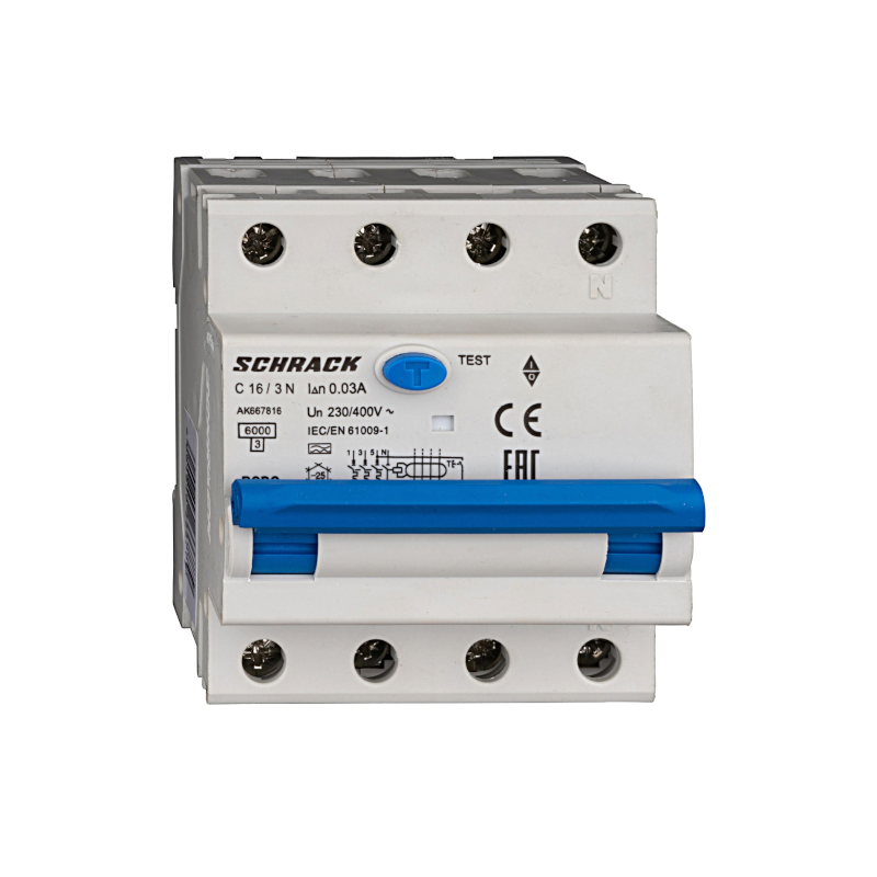Schrack LS-FI-Schalter AMPARO, 6kA, Kennlinie C, 16A, 30mA, 3+N, Typ A (AK667816--)