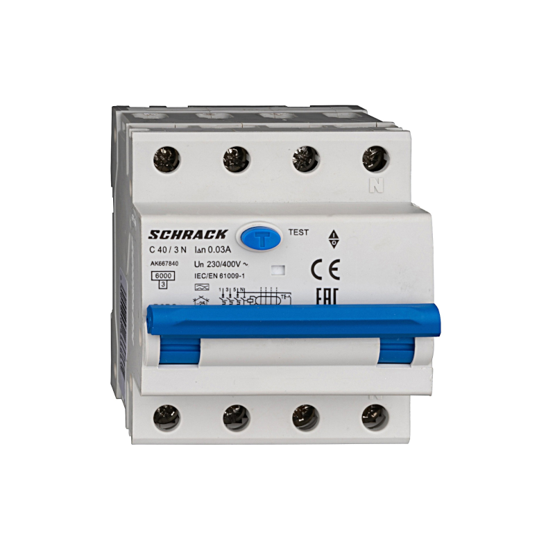 Schrack LS-FI-Schalter AMPARO, 6kA, Kennlinie C, 40A, 30mA, 3+N, Typ A (AK667840--)